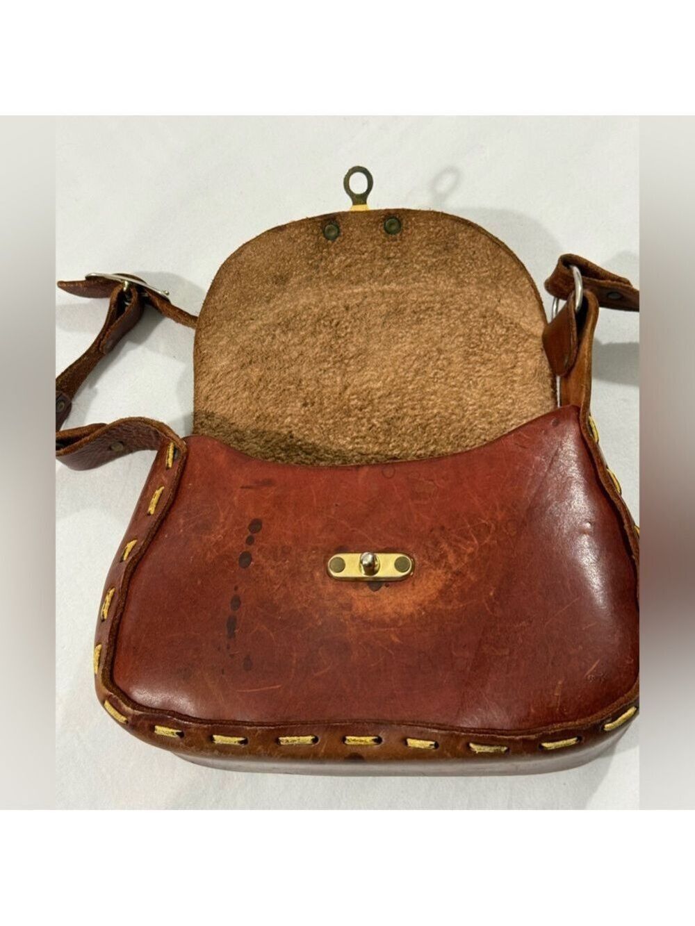 Vintage Handmade Leather Fox Embossed Saddle Bag Boho Rustic Crossbody - Picture 9 of 14